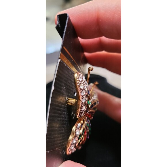 Vintage Gold-Tone Enamel and Rhinestone Butterfly Brooch - Picture 7 of 7